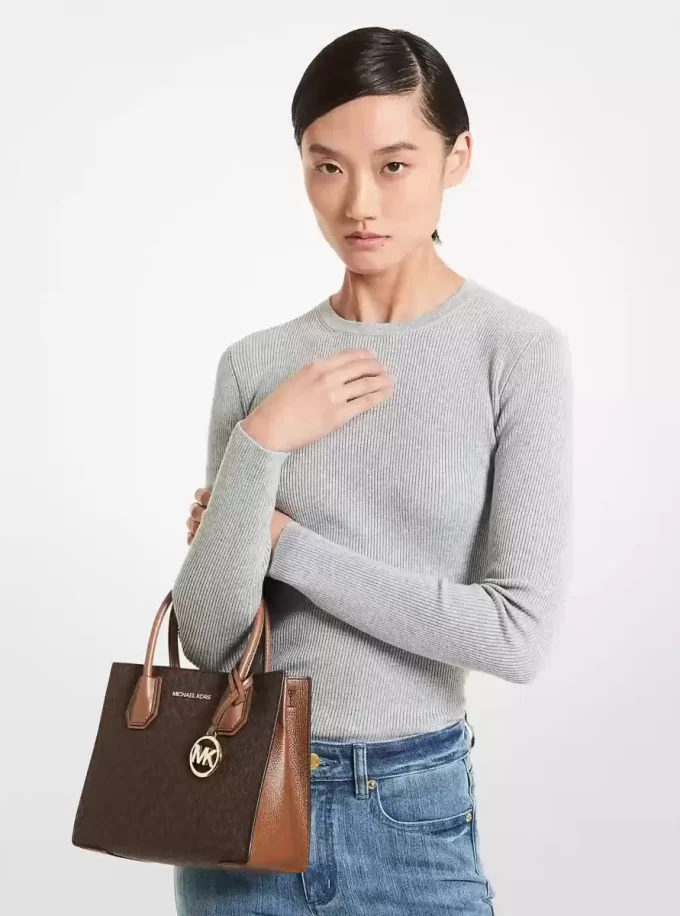 Geantă crossbody Mercer medie cu logo și piele, tip acordeon Geantă crossbody Mercer medie cu logo și piele, tip acordeon