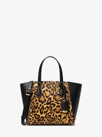 Geantă crossbody mică Taryn cu imprimeu leopard și păr de vițel, convertibilă