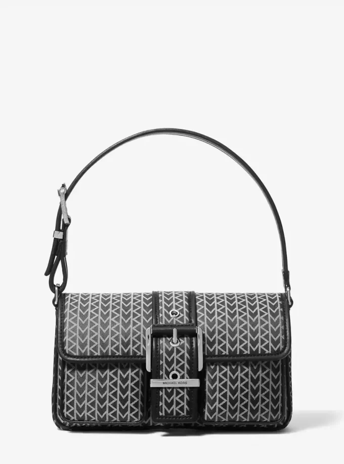 Geantă de umăr Colby medie MK2000 cu logo jacquard Geantă de umăr Colby medie MK2000 cu logo jacquard