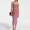 Rochie midi cu dungi din amestec de viscoză elastică Rochie midi cu dungi din amestec de viscoză elastică