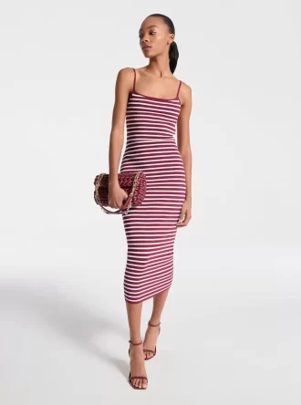 Rochie midi cu dungi din amestec de viscoză elastică