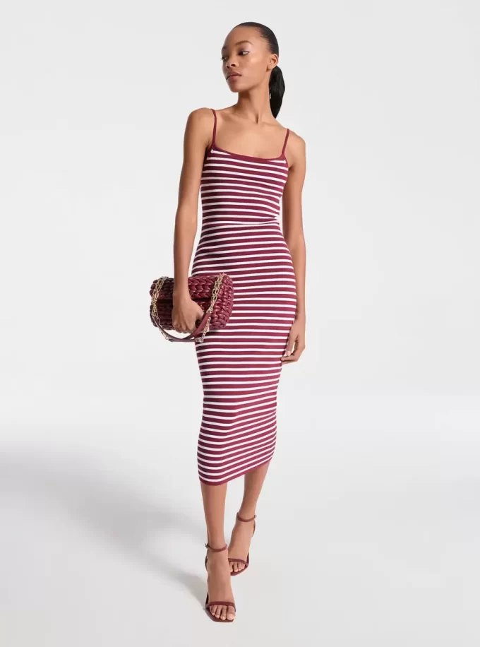 Rochie midi cu dungi din amestec de viscoză elastică Rochie midi cu dungi din amestec de viscoză elastică
