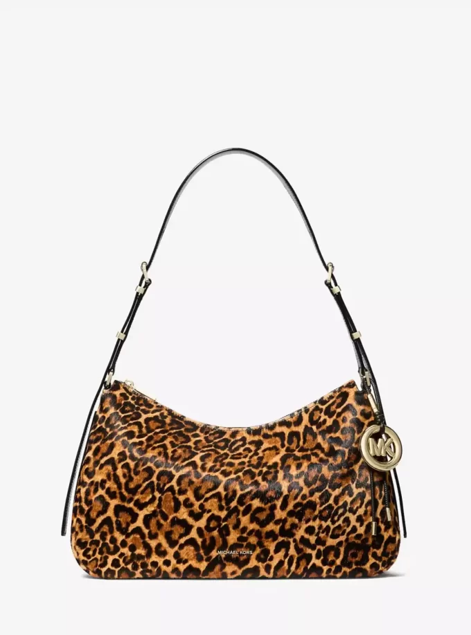 Geantă de umăr Nolita medie cu imprimeu leopard și păr de vițel Geantă de umăr Nolita medie cu imprimeu leopard și păr de vițel