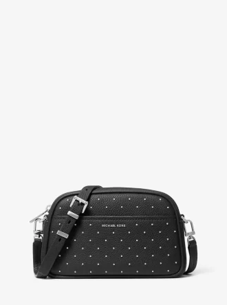 Geantă mică Jet Set din piele cu model pietruit, tip crossbody pentru cameră