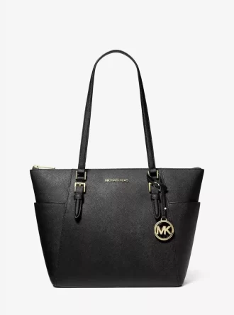 Geantă tote Charlotte mare din piele Saffiano cu fermoar superior