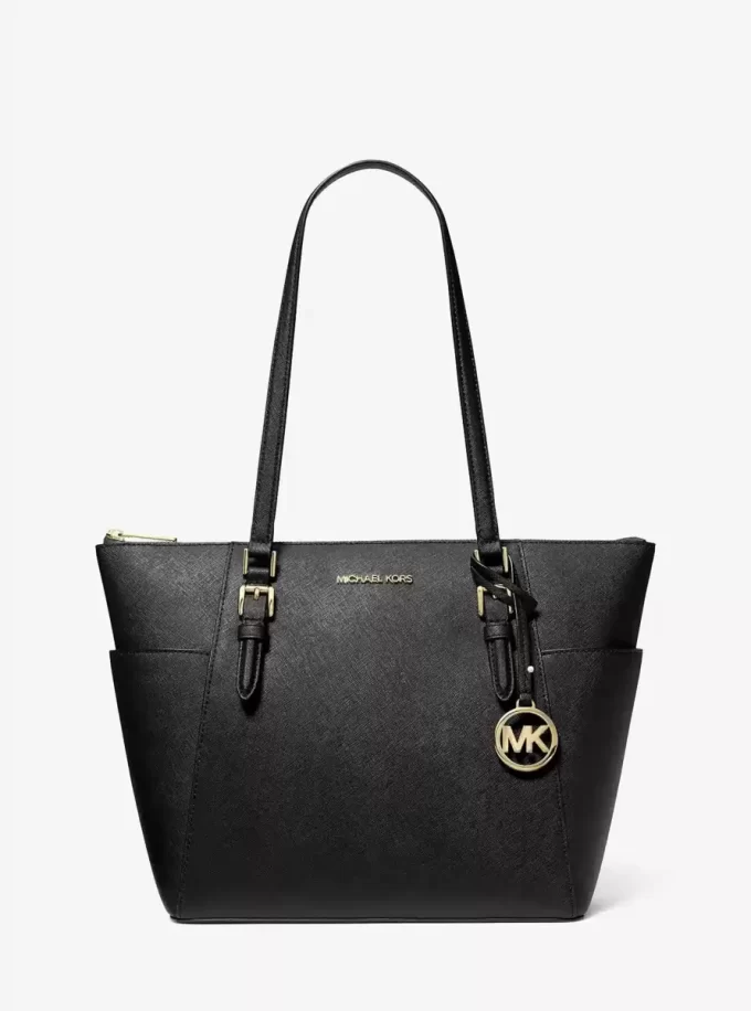 Geantă tote Charlotte mare din piele Saffiano cu fermoar superior