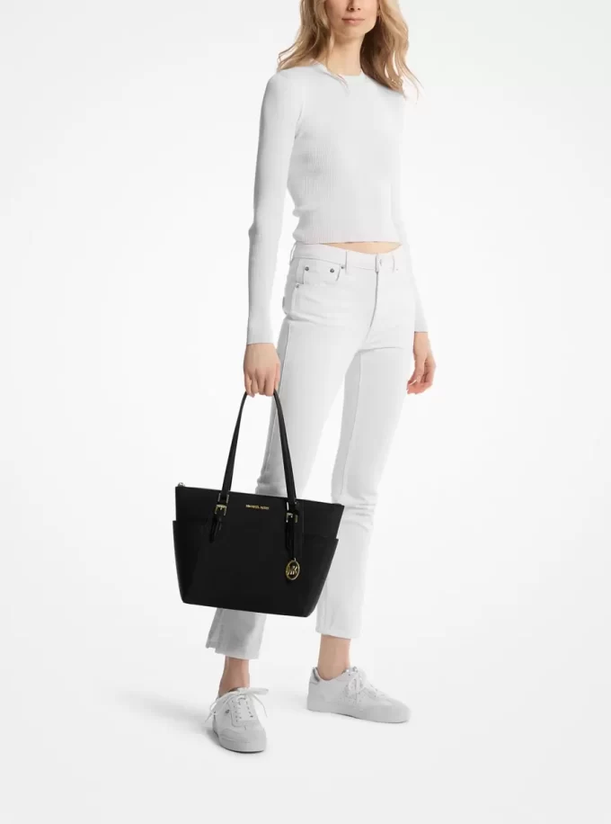 Geantă tote Charlotte mare din piele Saffiano cu fermoar superior