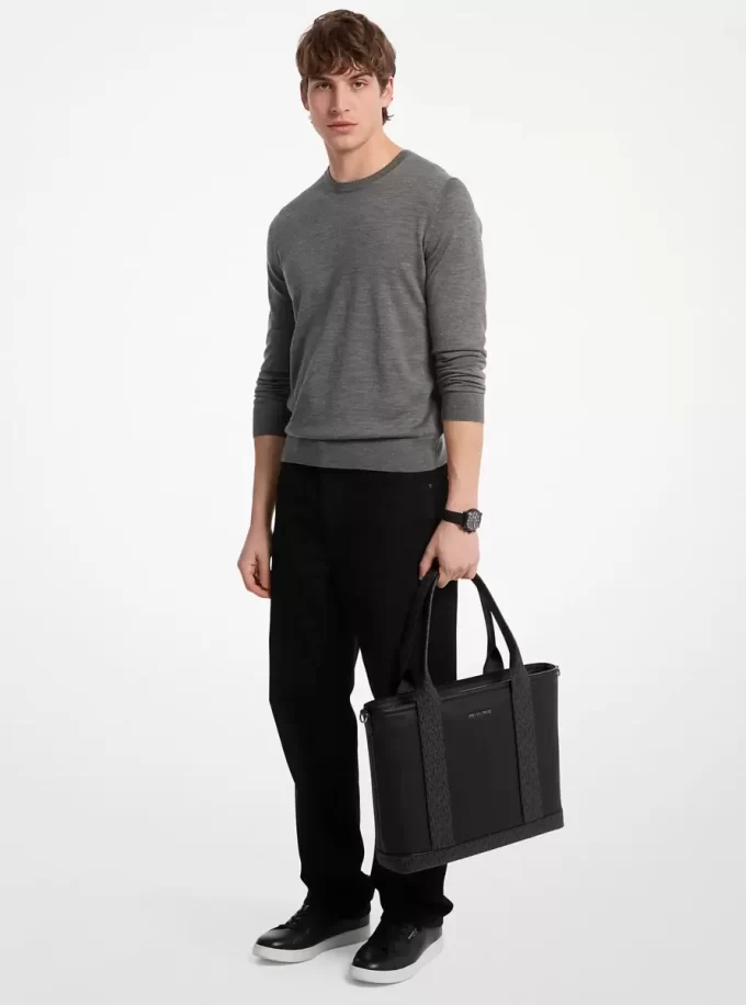 Geantă tote din piele Hudson cu logo-ul semnăturii