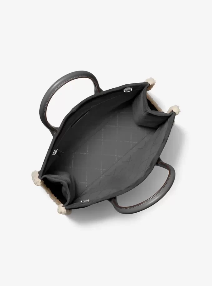 Geantă tote Mirella medie din piele întoarsă și piele sintetică de shearling