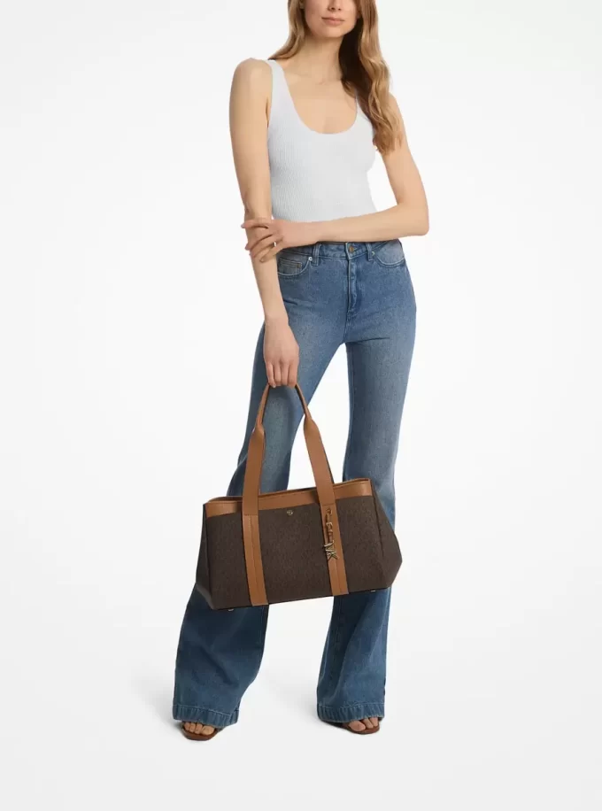 Geantă tote Romee mare cu logo și piele Geantă tote Romee mare cu logo și piele