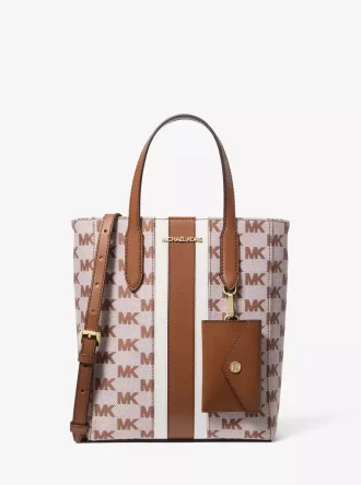 Geantă tote Vincent mică, convertibilă, cu logo jacquard și portcard