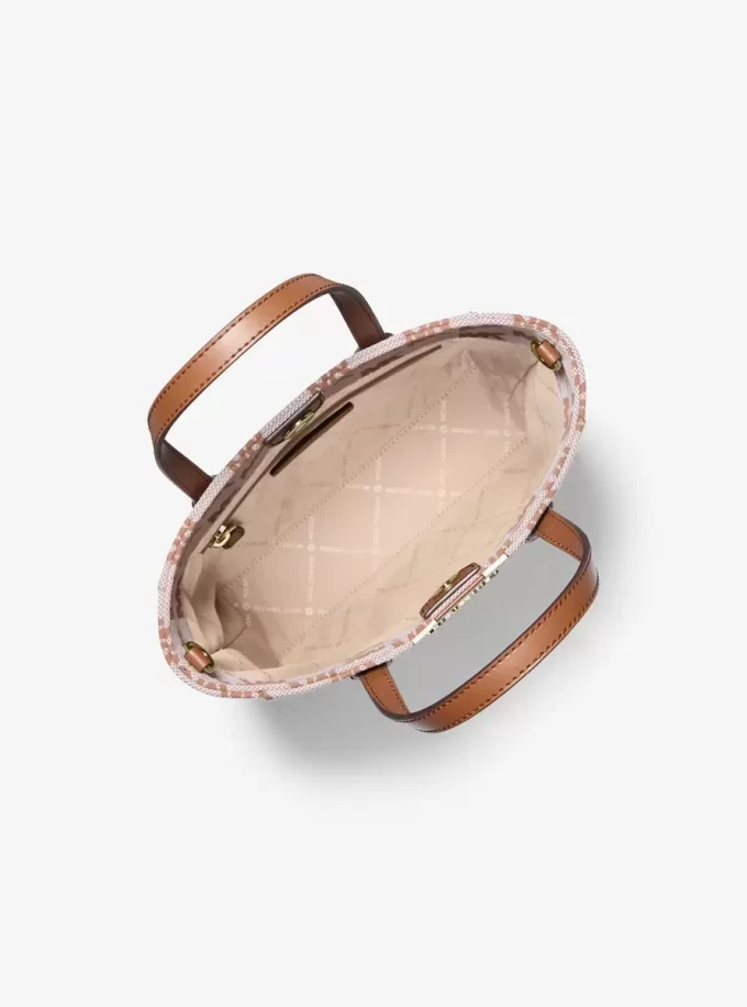 Geantă tote Vincent mică, convertibilă, cu logo jacquard și portcard