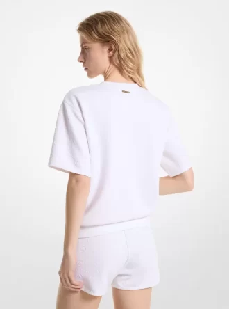 Hanorac cu mânecă scurtă din tricot jacquard cu logo