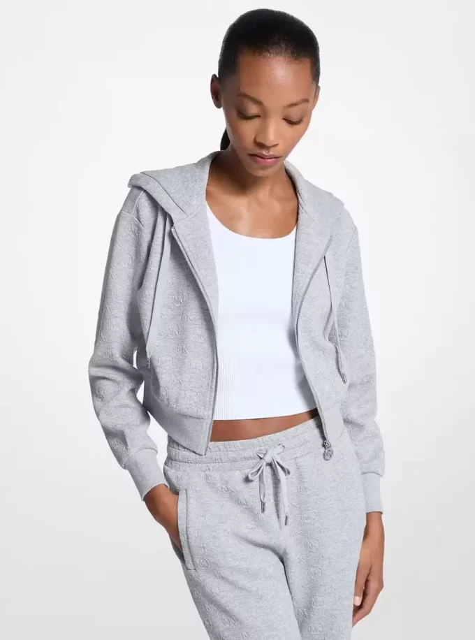 Hanorac scurt cu fermoar și logo jacquard Hanorac scurt cu fermoar și logo jacquard