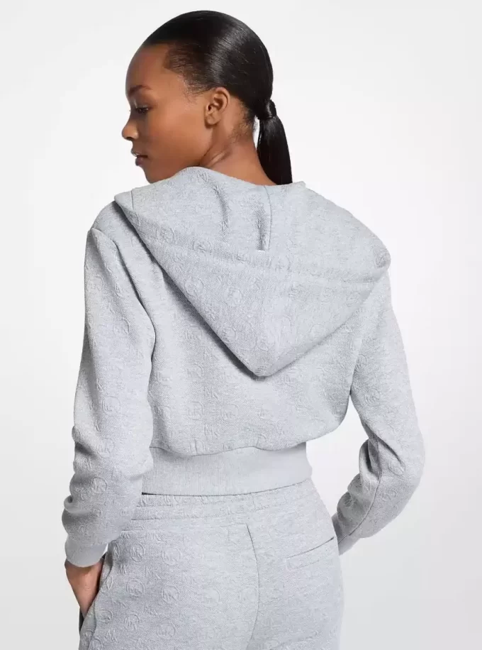 Hanorac scurt cu fermoar și logo jacquard Hanorac scurt cu fermoar și logo jacquard