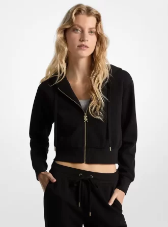 Hanorac scurt cu fermoar, model jacquard și logo