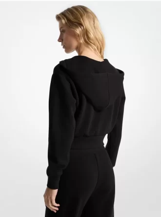 Hanorac scurt cu fermoar, model jacquard și logo