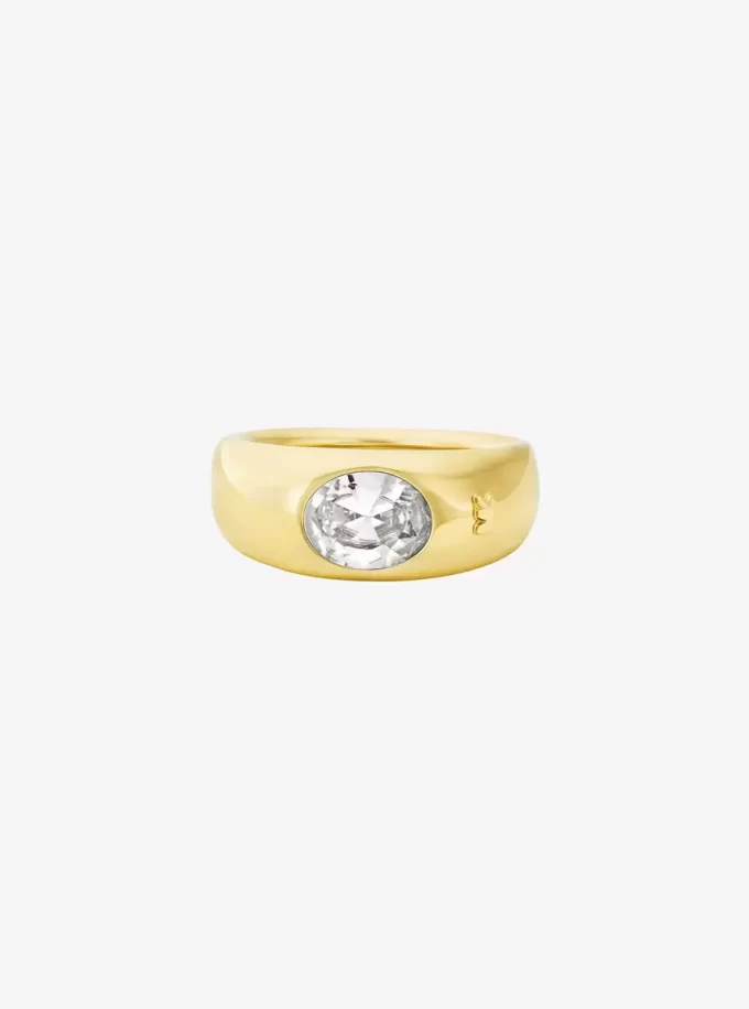 Inel cu sigiliu placat cu metal prețios și zirconiu cubic