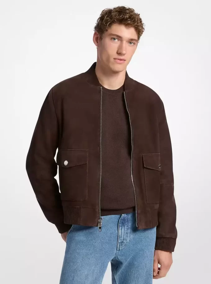 Jachetă bomber din piele întoarsă Jachetă bomber din piele întoarsă