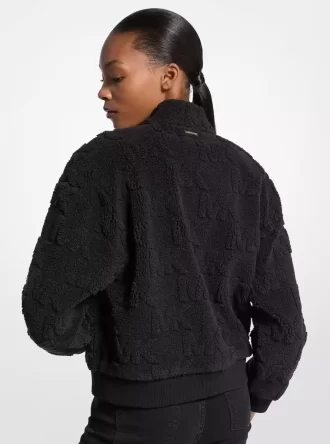 Jachetă cu fermoar din sherpa jacquard cu logo