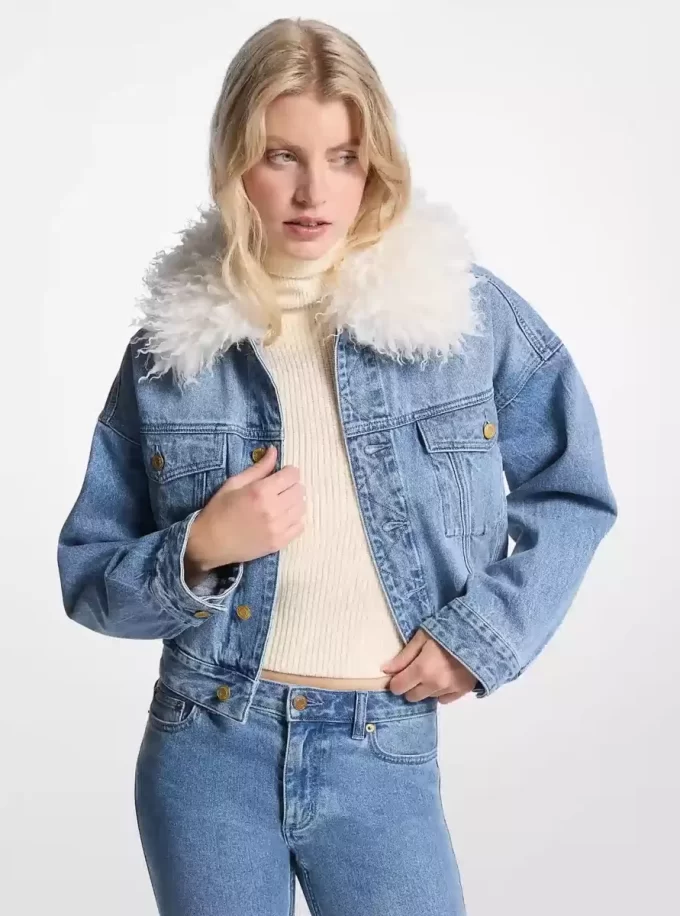 Jachetă din denim cu guler din blană artificială Jachetă din denim cu guler din blană artificială
