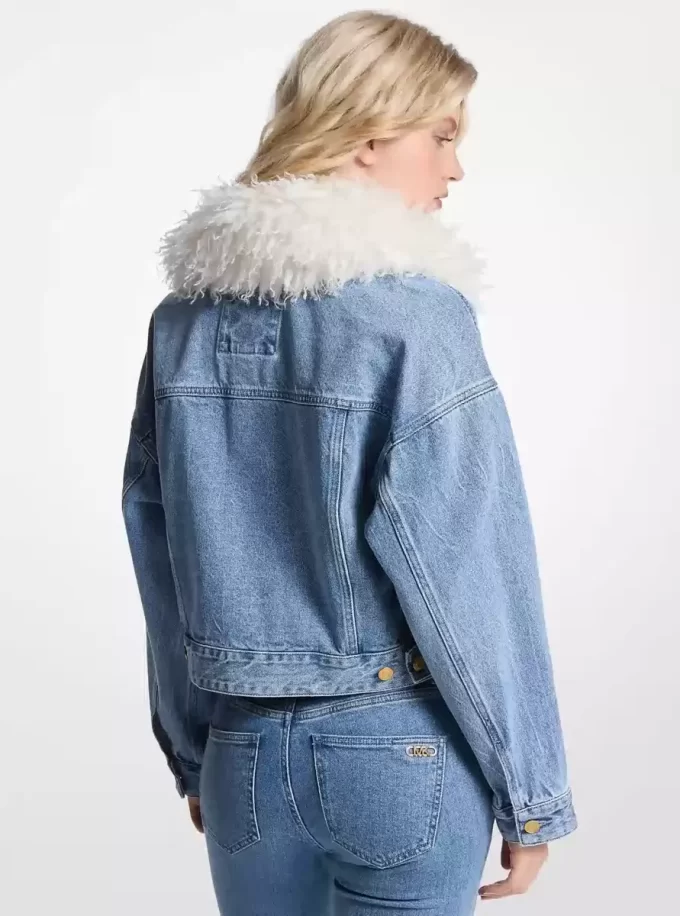 Jachetă din denim cu guler din blană artificială Jachetă din denim cu guler din blană artificială