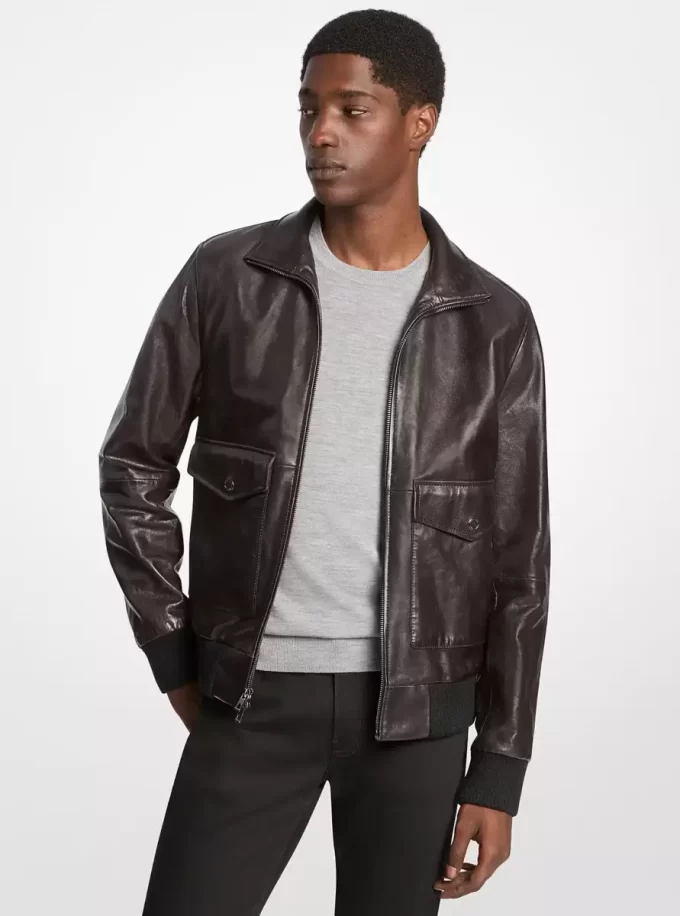Jachetă Harrington din piele uzată Jachetă Harrington din piele uzată