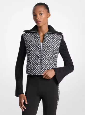 Jachetă matlasată cu logo grafic și tricot