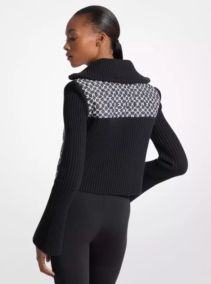 Jachetă matlasată cu logo grafic și tricot Jachetă matlasată cu logo grafic și tricot