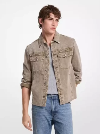 Jachetă tip cămașă din denim spălat cu tiv curbat
