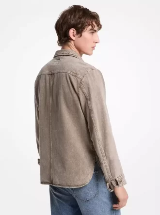 Jachetă tip cămașă din denim spălat cu tiv curbat