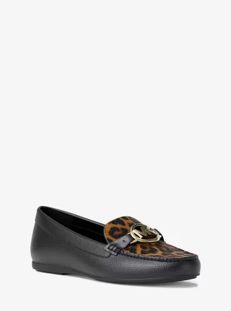 Mocasini Fulton cu imprimeu leopard și păr de vițel