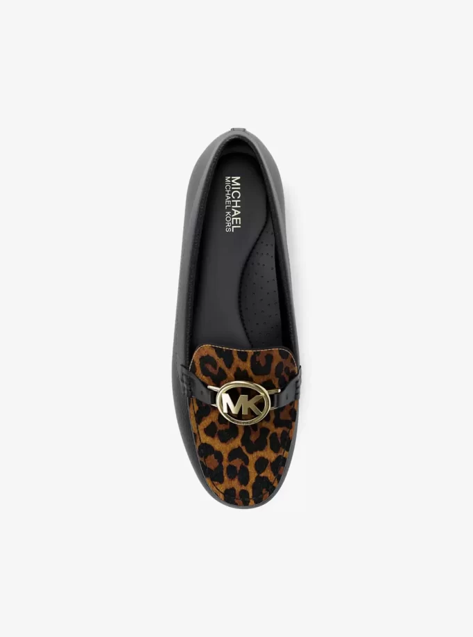 Mocasini Fulton cu imprimeu leopard și păr de vițel