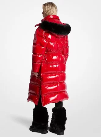 Palton puf din nailon Ciré cu garnituri din blană artificială