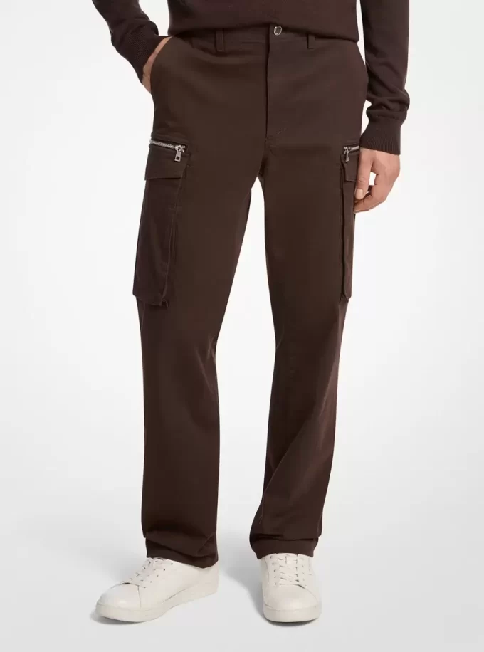 Pantaloni cargo cu fermoar din bumbac elastic Pantaloni cargo cu fermoar din bumbac elastic