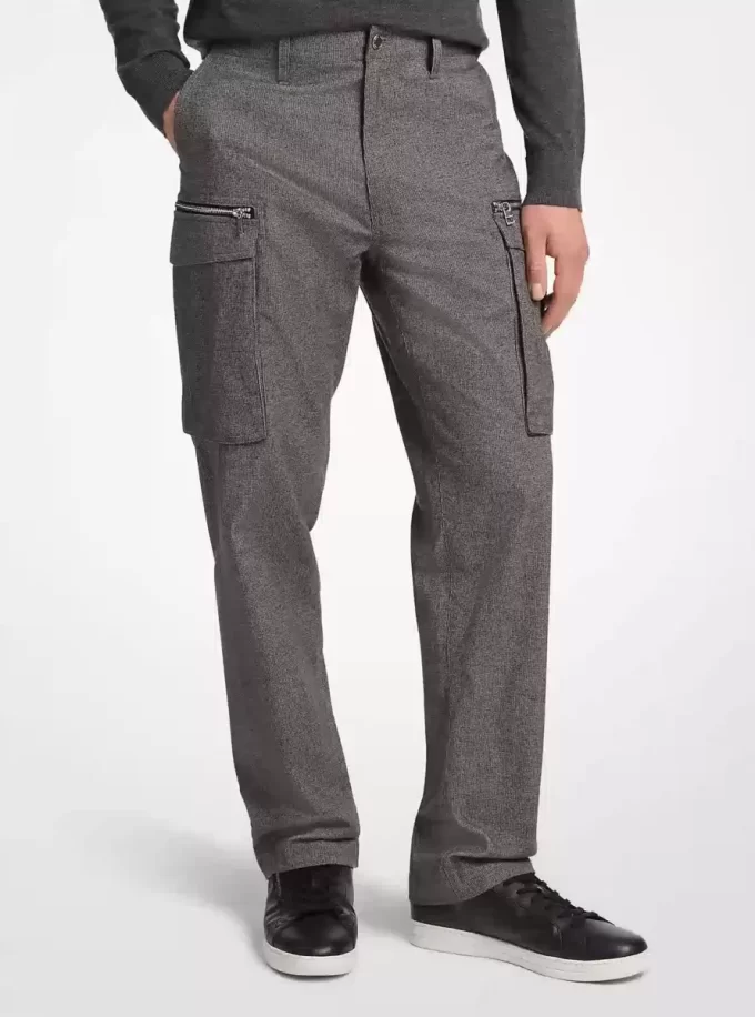 Pantaloni cargo cu fermoar din bumbac, model Houndstooth Pantaloni cargo cu fermoar din bumbac, model Houndstooth