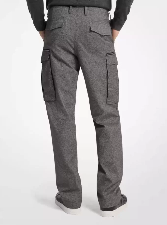 Pantaloni cargo cu fermoar din bumbac, model Houndstooth Pantaloni cargo cu fermoar din bumbac, model Houndstooth