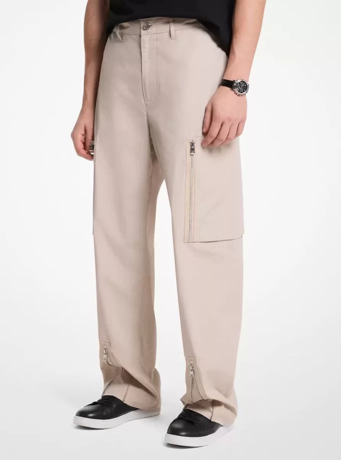 Pantaloni cargo cu fermoar din poplin de bumbac Pantaloni cargo cu fermoar din poplin de bumbac