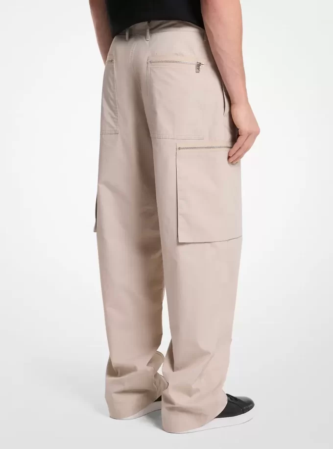 Pantaloni cargo cu fermoar din poplin de bumbac Pantaloni cargo cu fermoar din poplin de bumbac