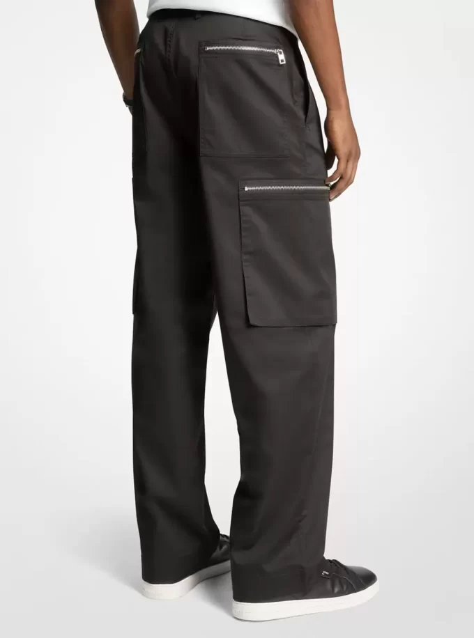 Pantaloni cargo cu fermoar țesut, cu picior larg Pantaloni cargo cu fermoar țesut, cu picior larg