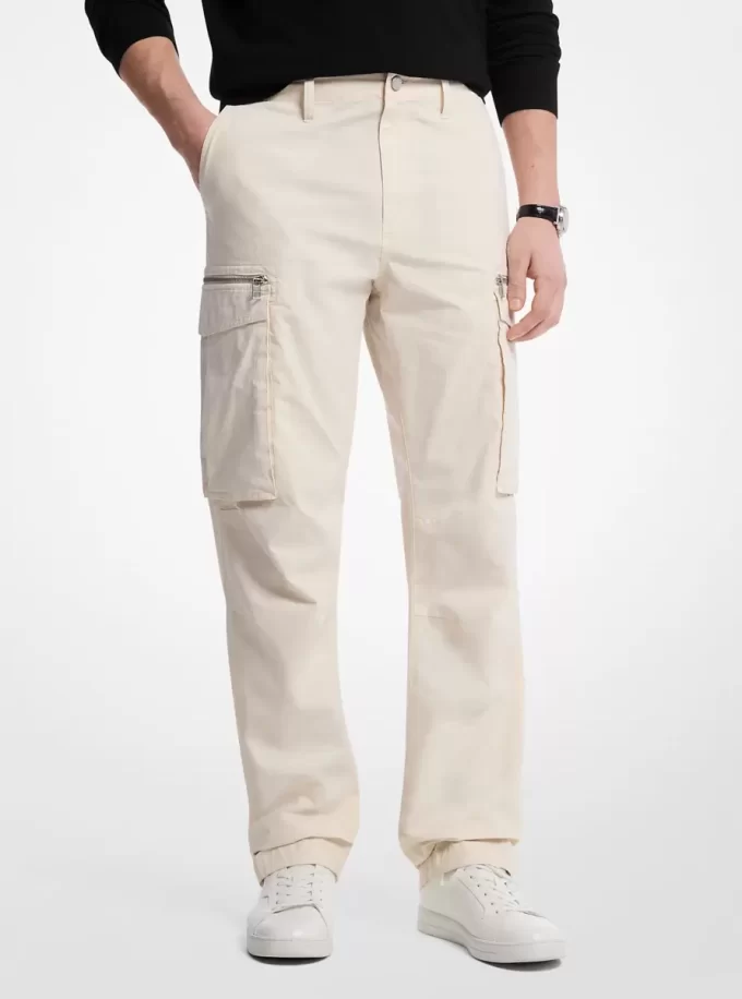 Pantaloni cargo din poplin elastic din bumbac Pantaloni cargo din poplin elastic din bumbac