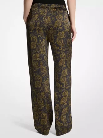 Pantaloni de pijama din satin cu imprimeu paisley