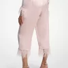 Pantaloni de pijama din satin cu pene
