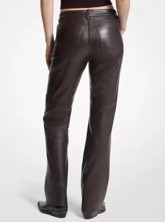 Pantaloni din piele cu picior drept