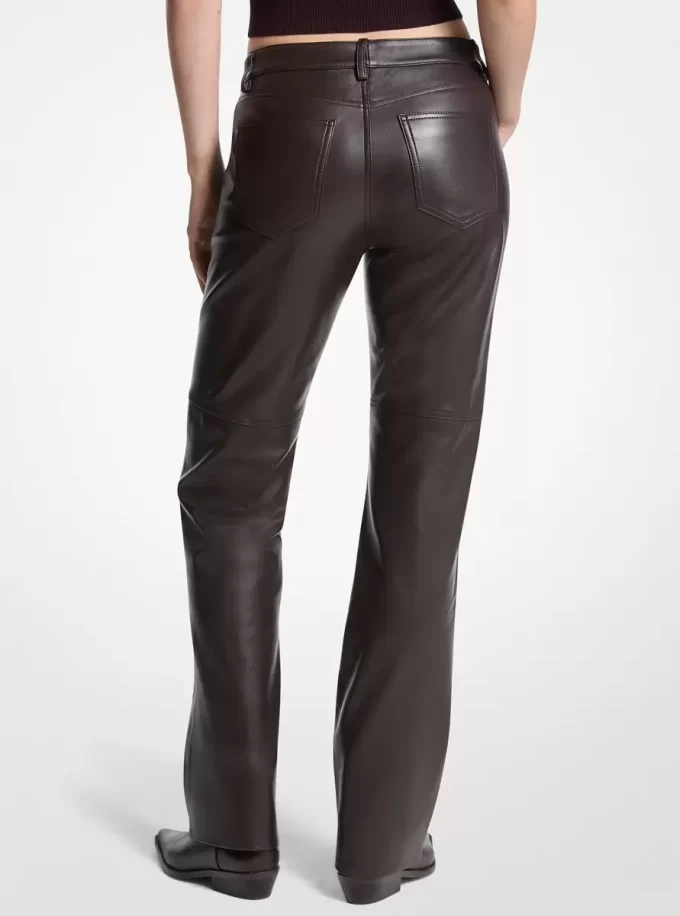 Pantaloni din piele cu picior drept Pantaloni din piele cu picior drept