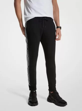 Pantaloni jogging din amestec de bumbac cu bandă cu logo