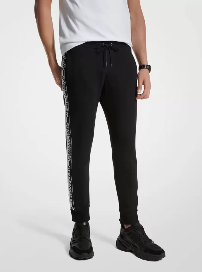 Pantaloni jogging din amestec de bumbac cu bandă cu logo Pantaloni jogging din amestec de bumbac cu bandă cu logo