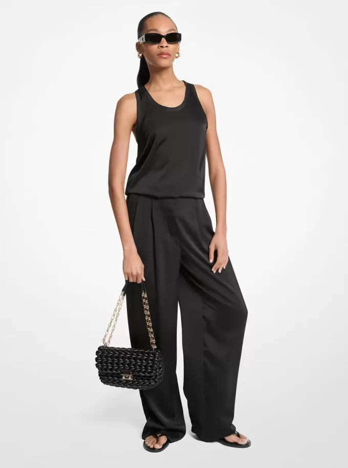 Pantaloni largi din satin drapat