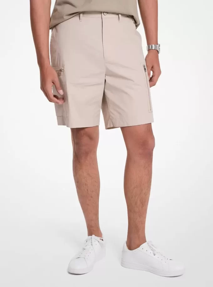 Pantaloni scurți cargo cu fermoar din poplin de bumbac Pantaloni scurți cargo cu fermoar din poplin de bumbac
