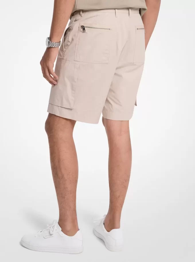 Pantaloni scurți cargo cu fermoar din poplin de bumbac Pantaloni scurți cargo cu fermoar din poplin de bumbac